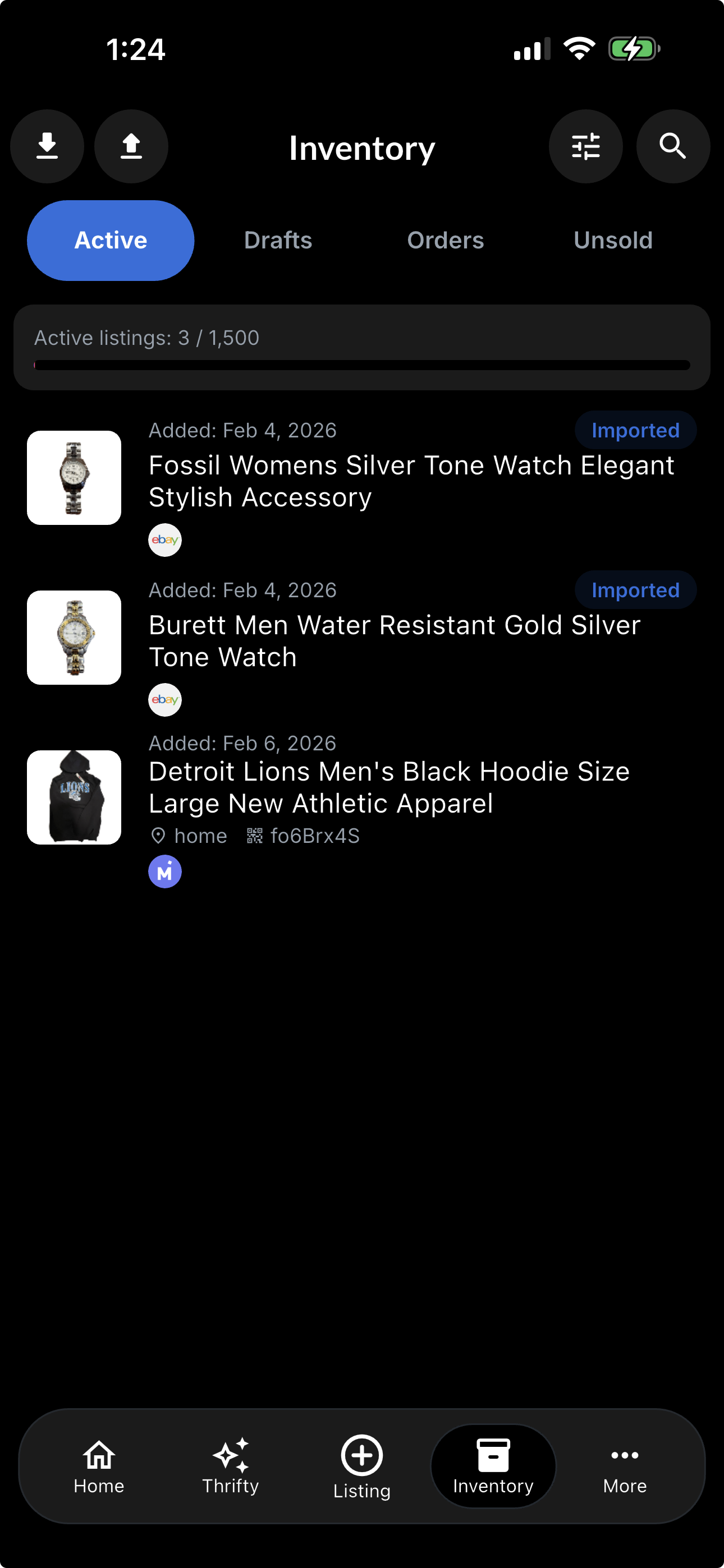 Resylr inventory screen