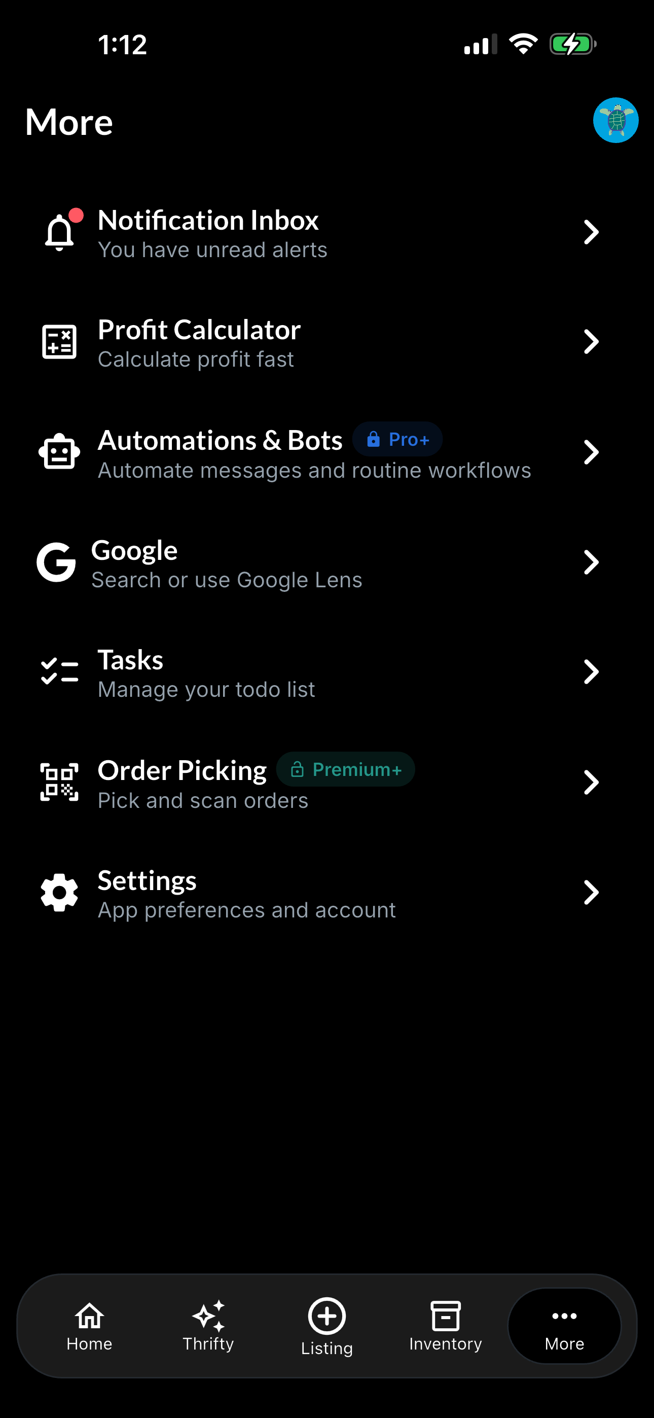 Resylr more menu showing automation and tools