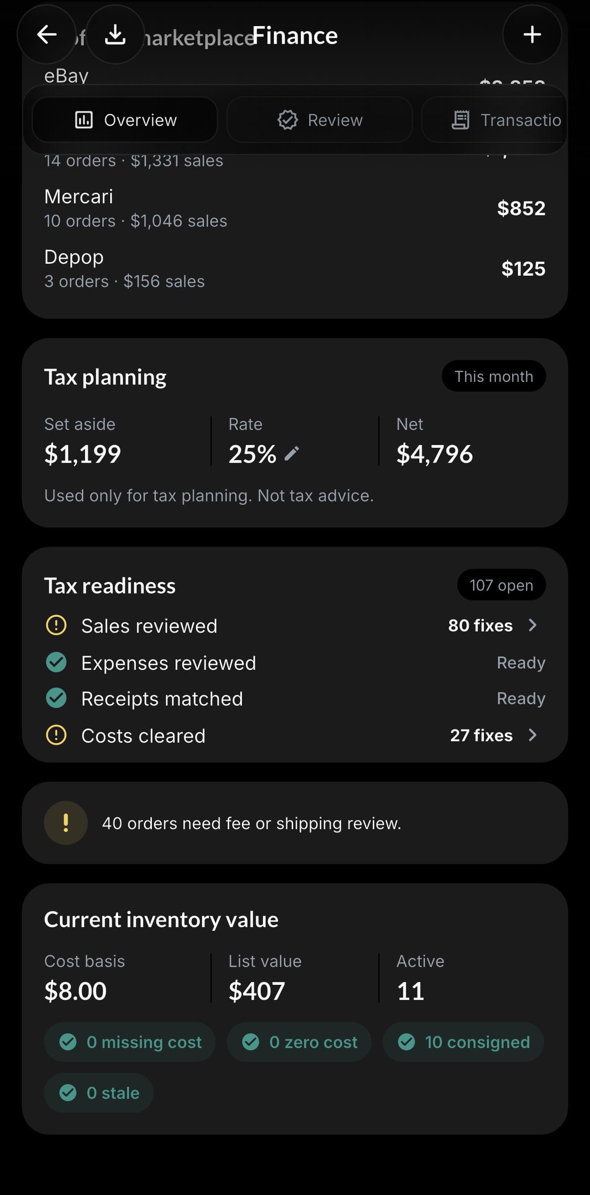 Resylr accounting dashboard screen