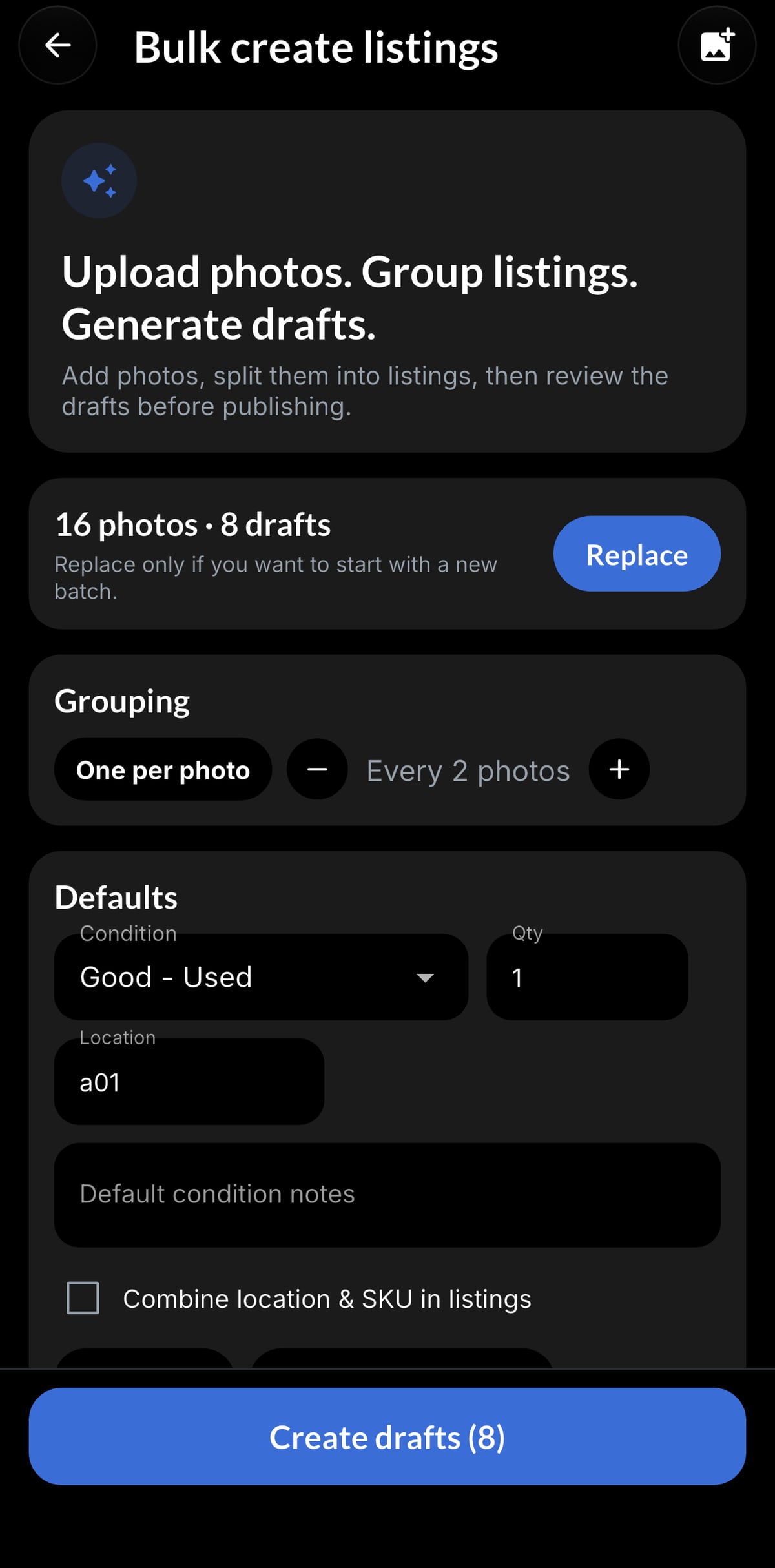 Resylr bulk create listings screen