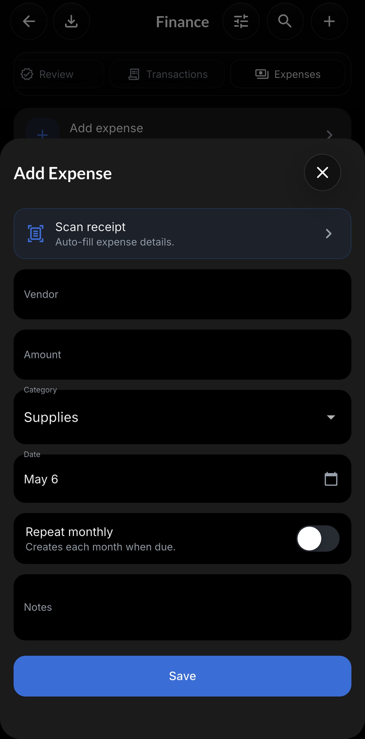 Resylr receipt tracking screen