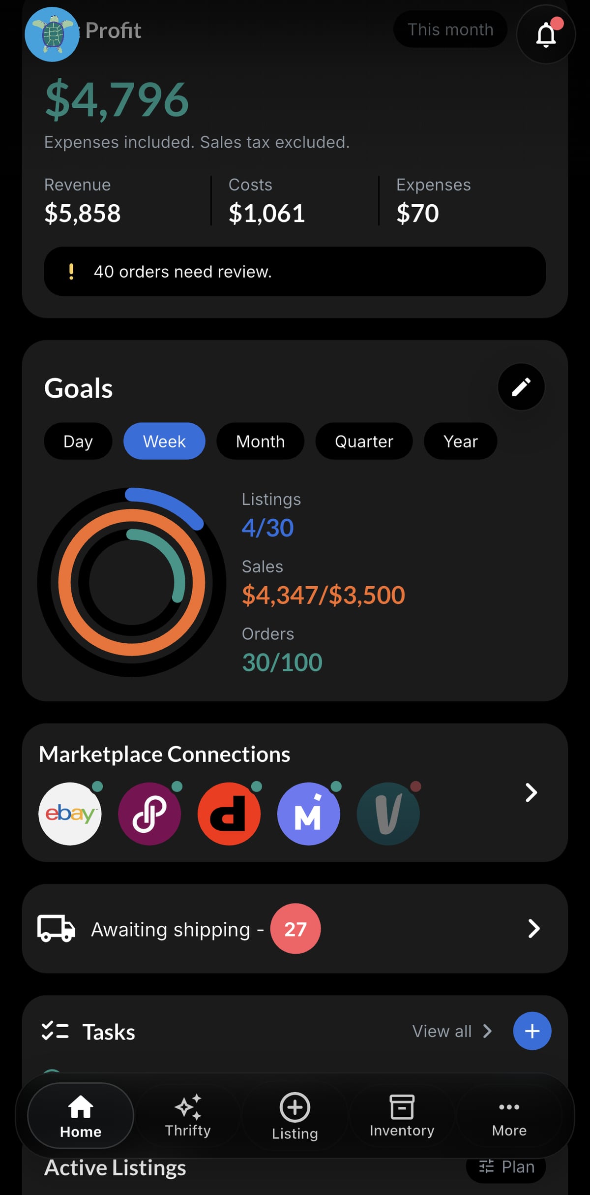 Resylr goal tracking screen