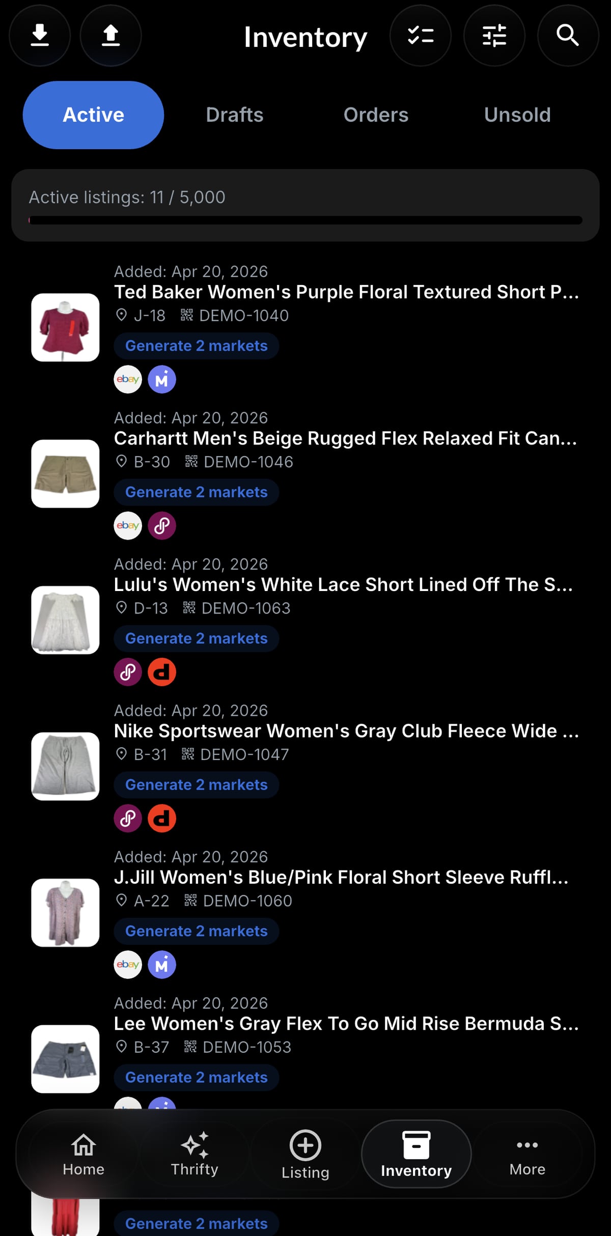 Resylr inventory hub screen