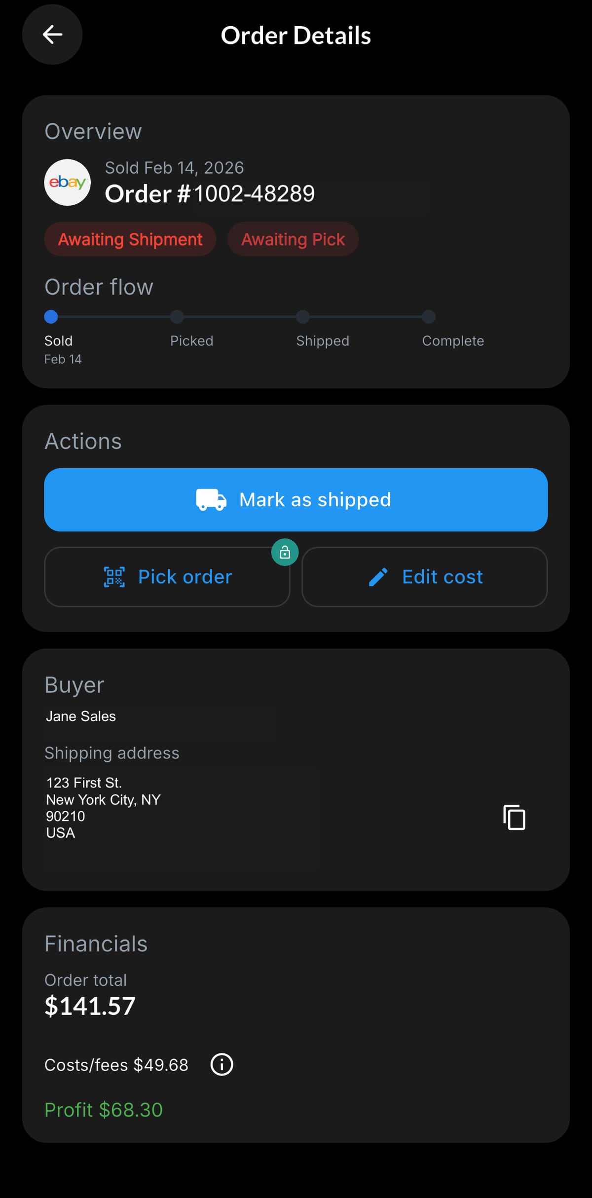 Resylr order tracking screen
