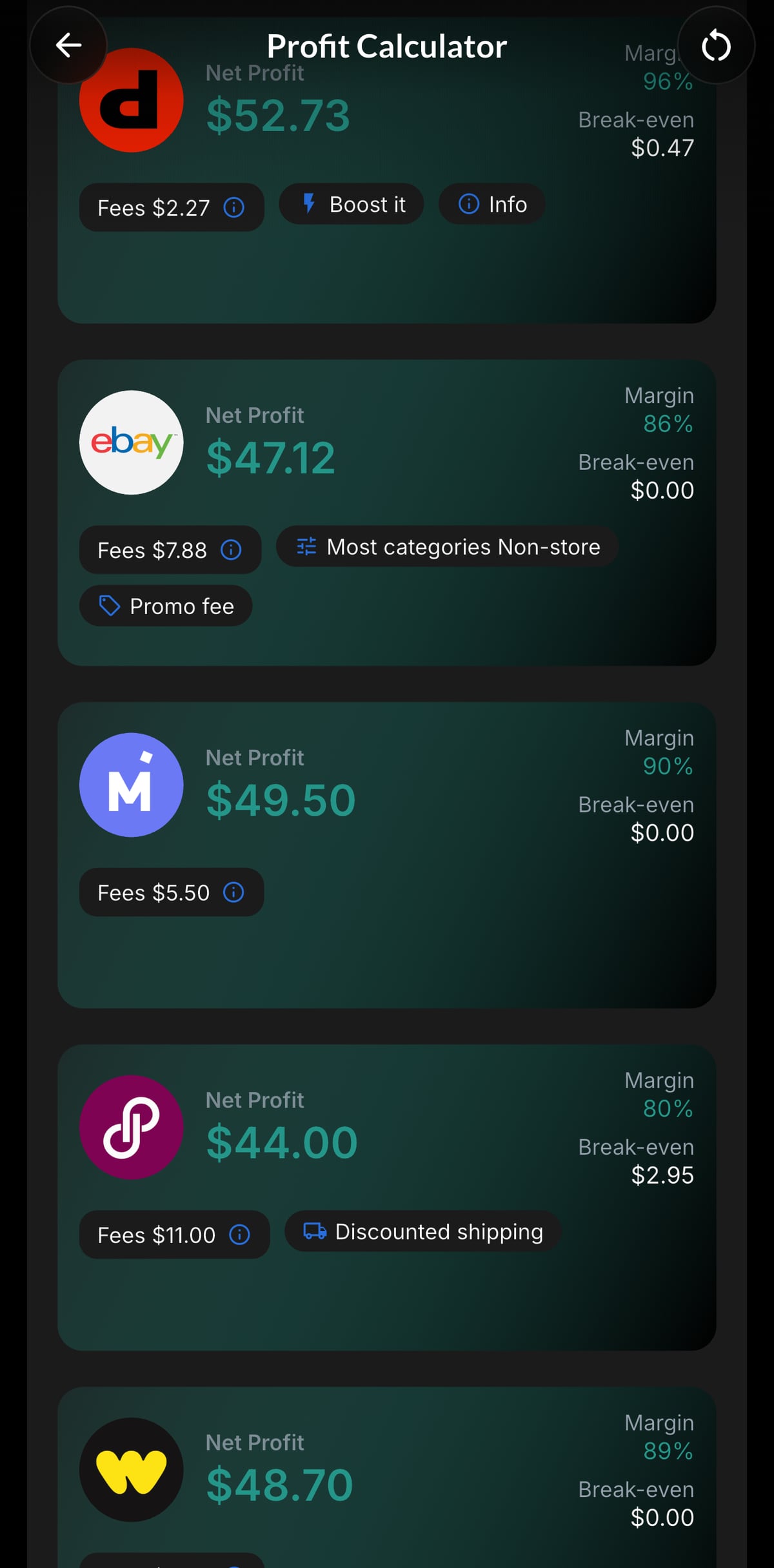Resylr profit calculator screen