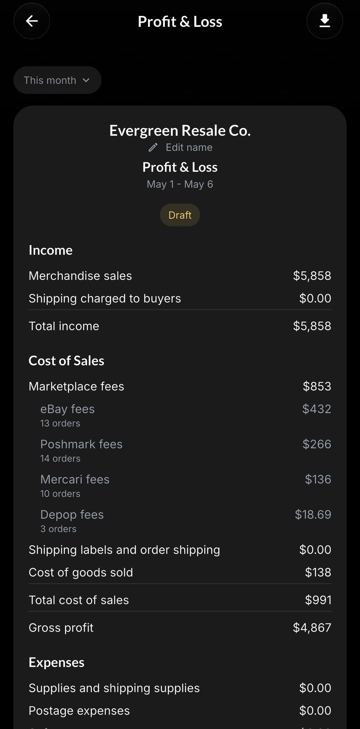 Resylr tax-ready records screen