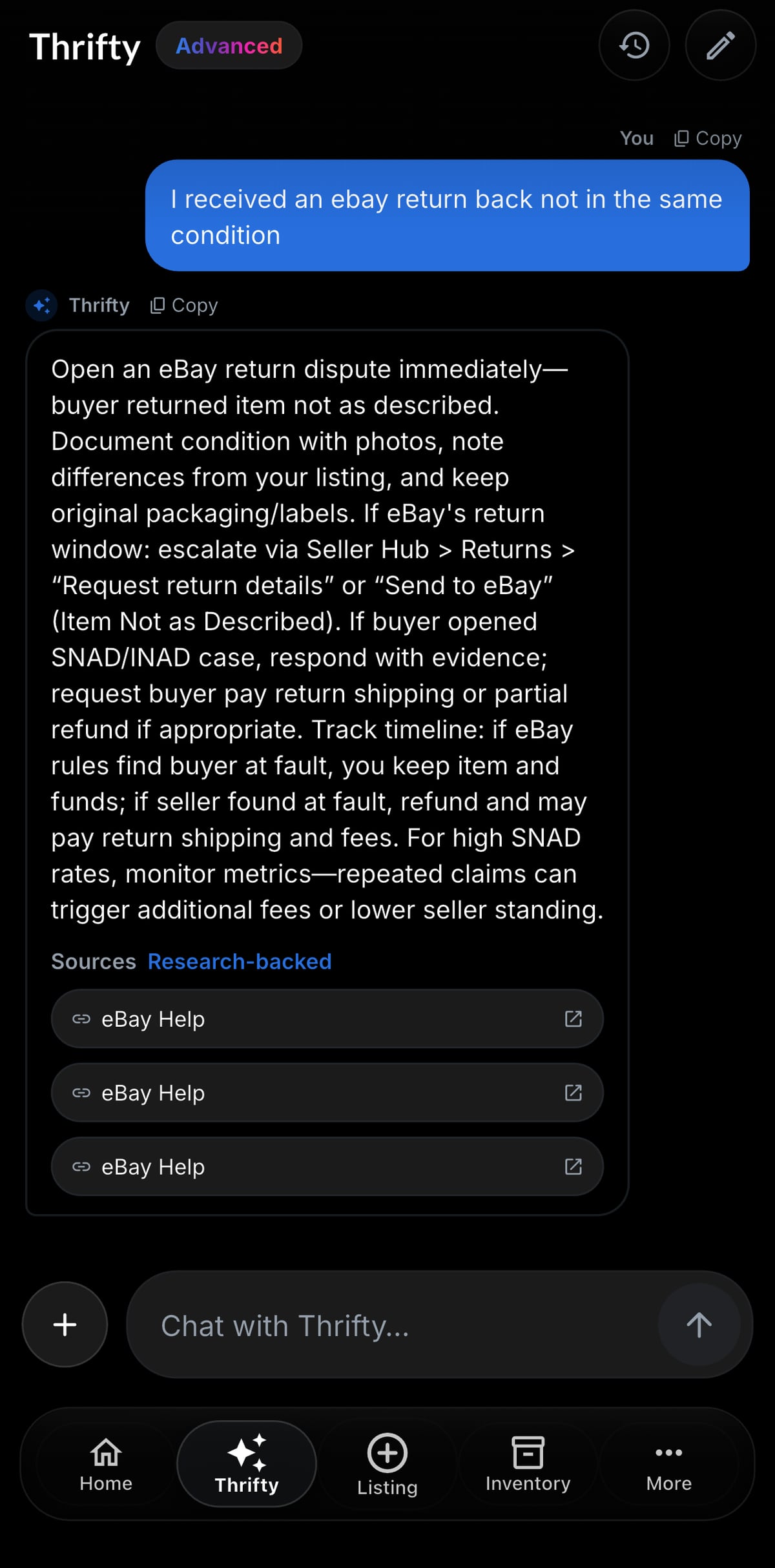 Resylr Thrifty AI chat screen