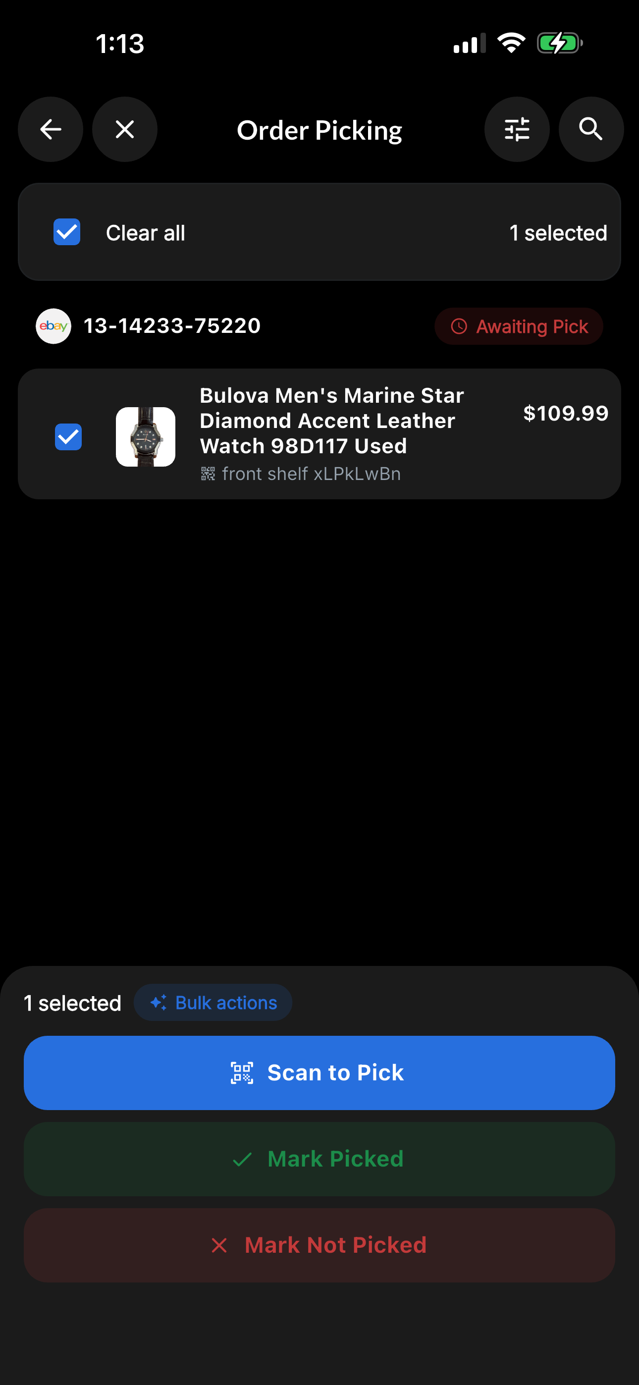 Resylr order picking screen