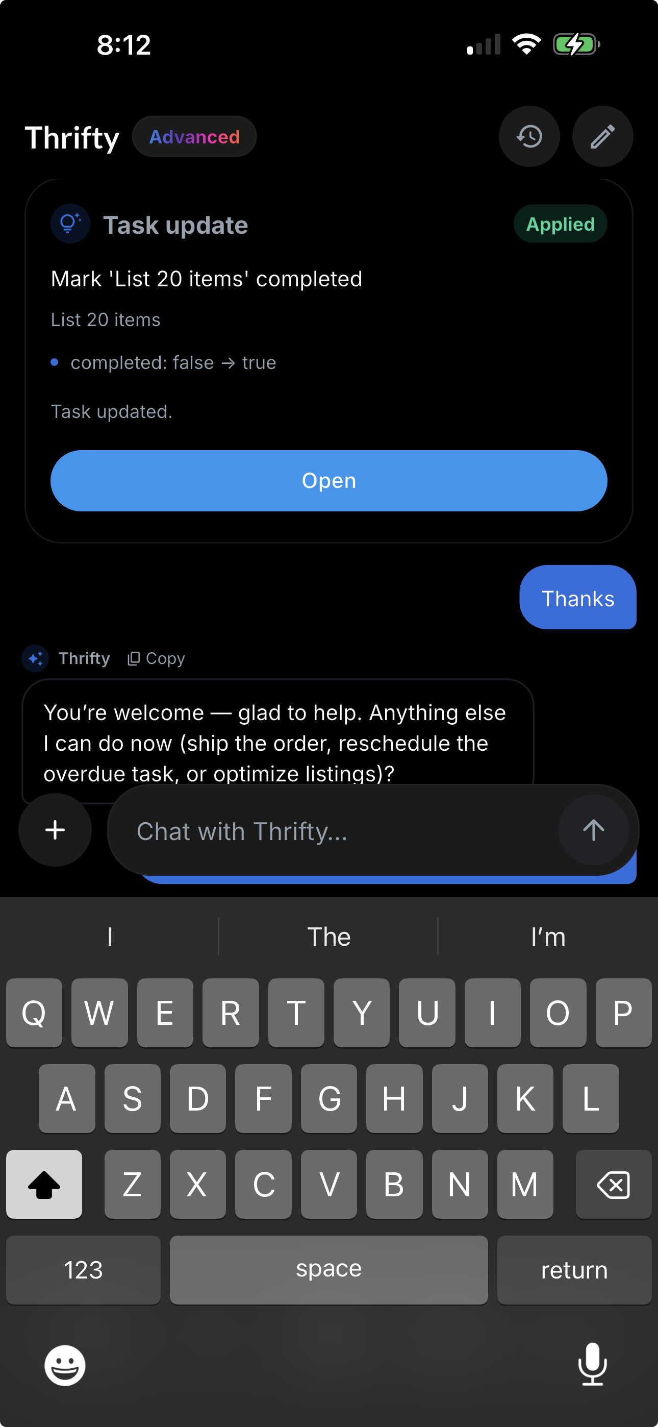 Resylr Thrifty Advanced chat screen